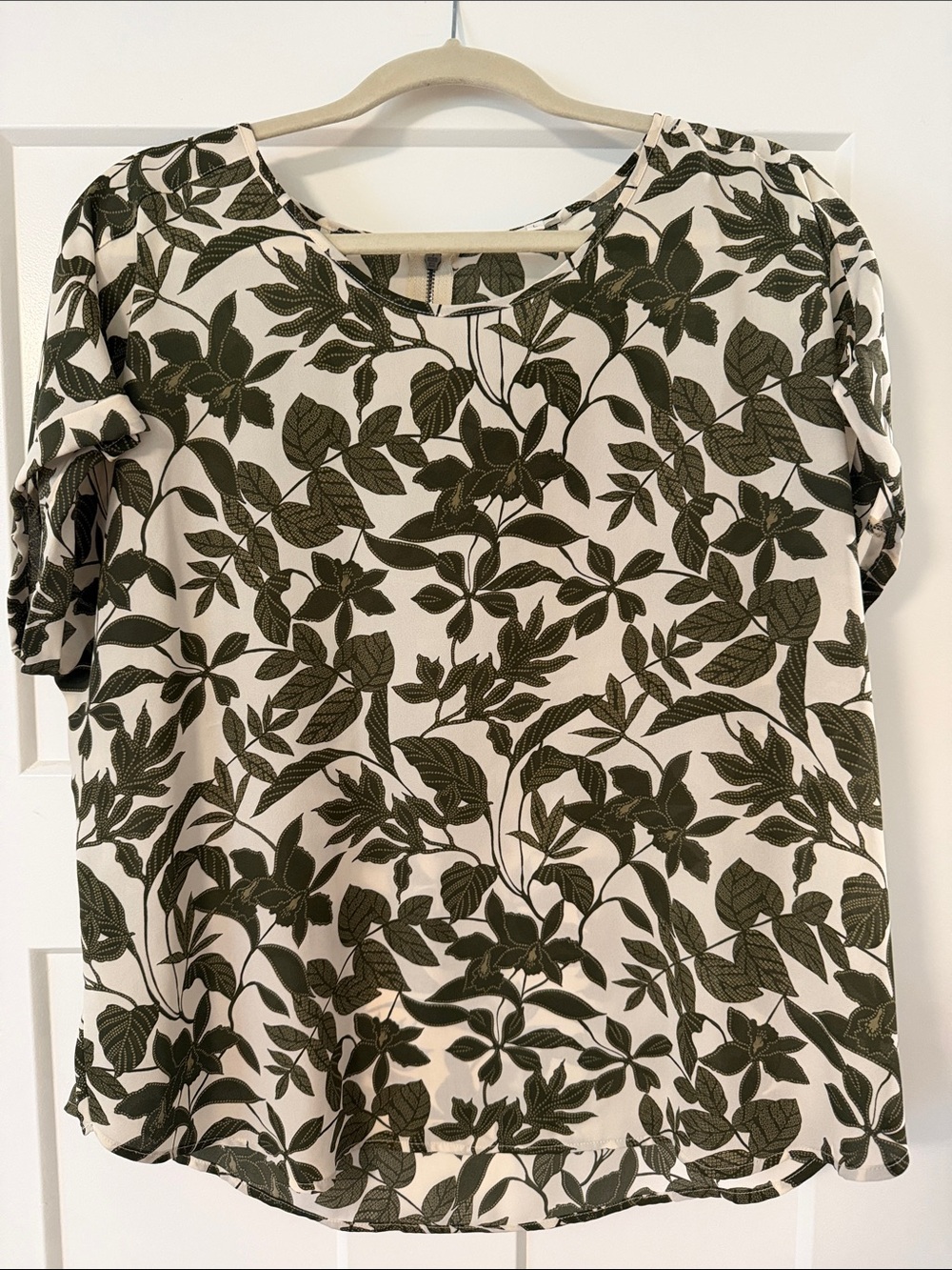 Maurices Olive Floral Short Sleeve Blouse on Cream